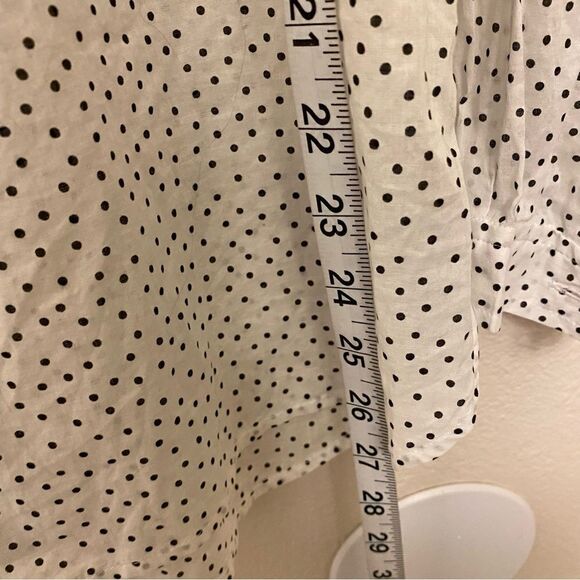 LOFT white semi sheer micro polka dot blouse preppy coastal summer top -M - Picture 6 of 11